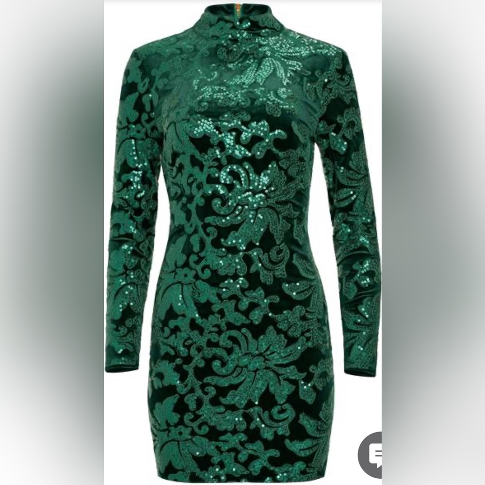 Venus size 16. Black and green sequined dress.